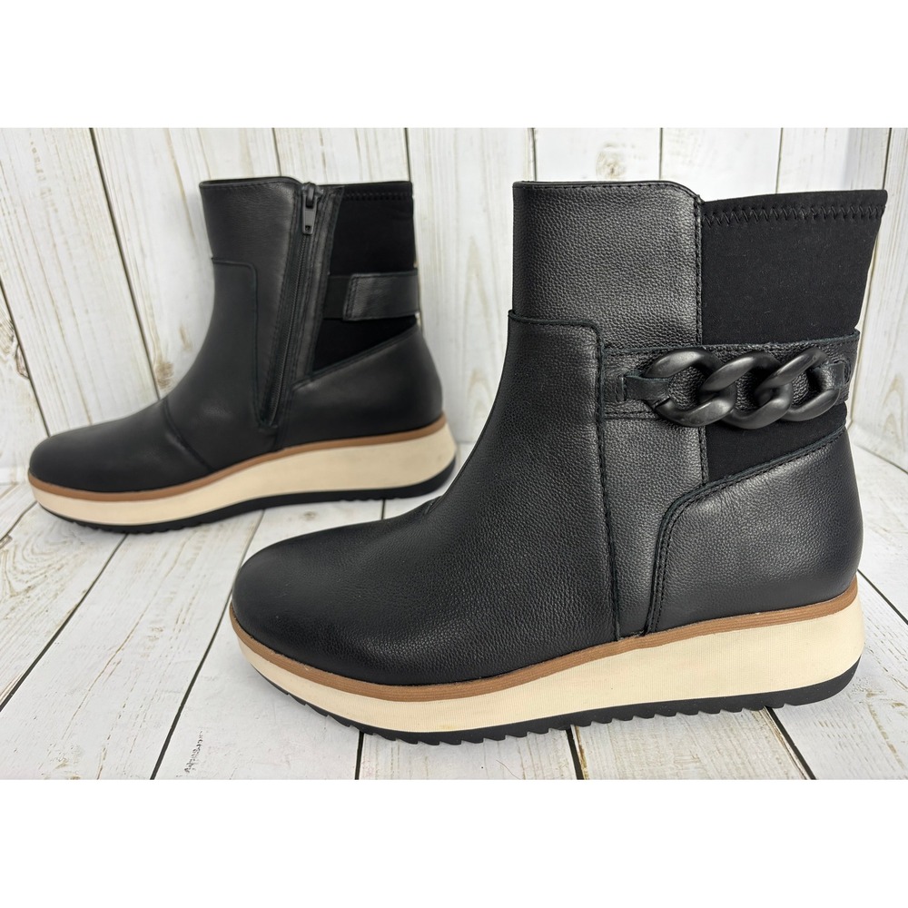 Clarks Zylah Rose Womens Black Leather Chain Wedge Ankle Boots Size 7M - Picture 4 of 8